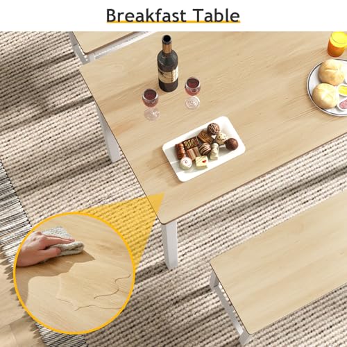 Rovibek 43" Dining Table Benches Set for 4, Modern Space Saving Kitchen Table Chairs & Adjustable Feet Breakfast Table 2 Benches, Wooden Industrial Style Farmhouse, White Rovibek