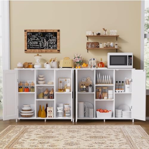 Iwell Storage Cabinet with 2 Doors and 4 Storage Shelves, Credenza Buffet Cabinet, Bathroom Cabinet for Living Room, Entryway, Home Office, White Iwell