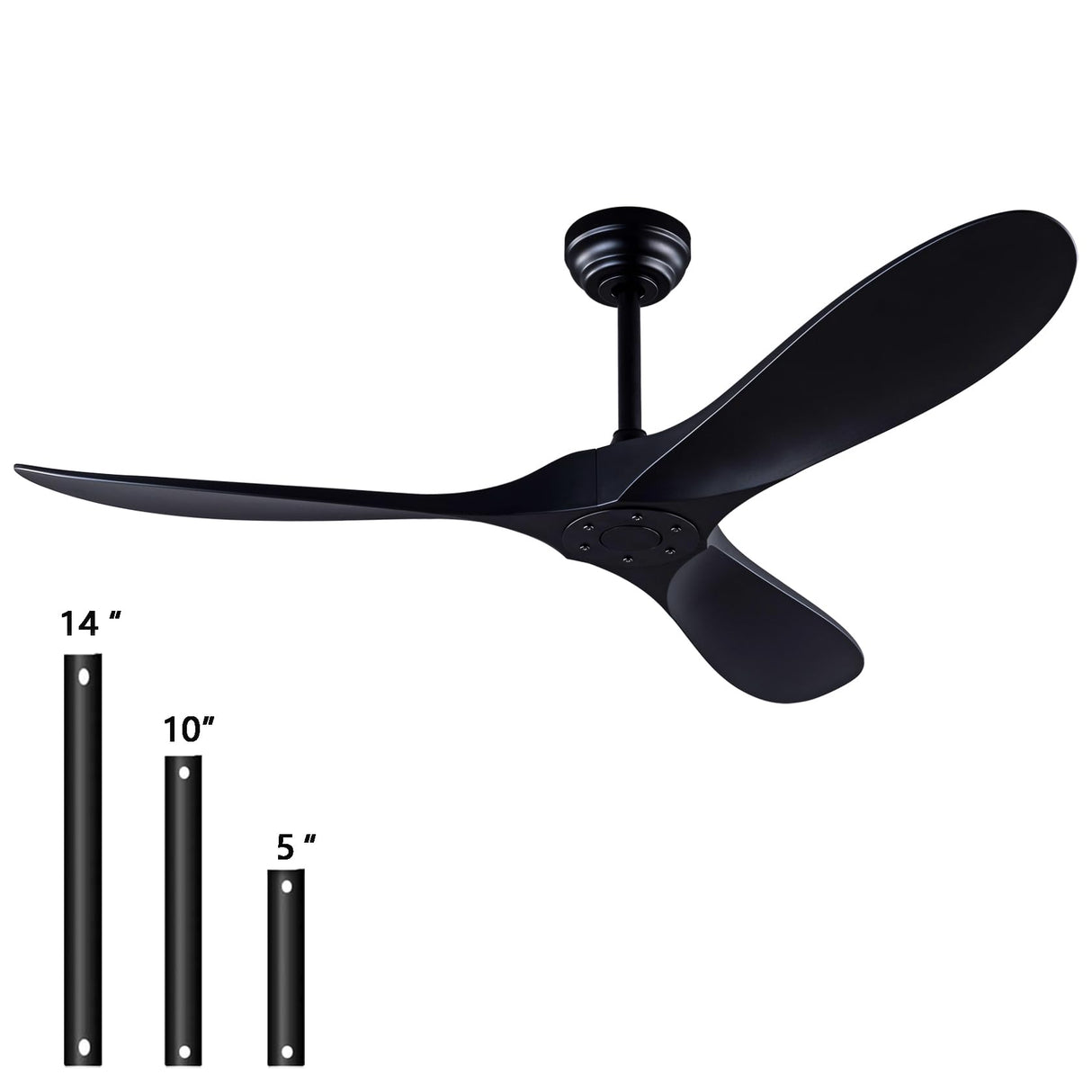 52" Ceiling Fan with Remote Control without Light, Modern Reversible DC Motor Indoor Outdoor 3 Blade Ceiling Fan for Patio, Bedroom and Farmhouse (Black) dearnow