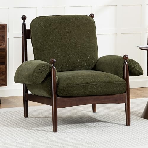 AQO Mid Century Modern Accent Chair with Arms, Upholstered Spindle Chair with Wood Frame, High-Resilience Sponge Cushion for Living Room Bedroom Office AQO