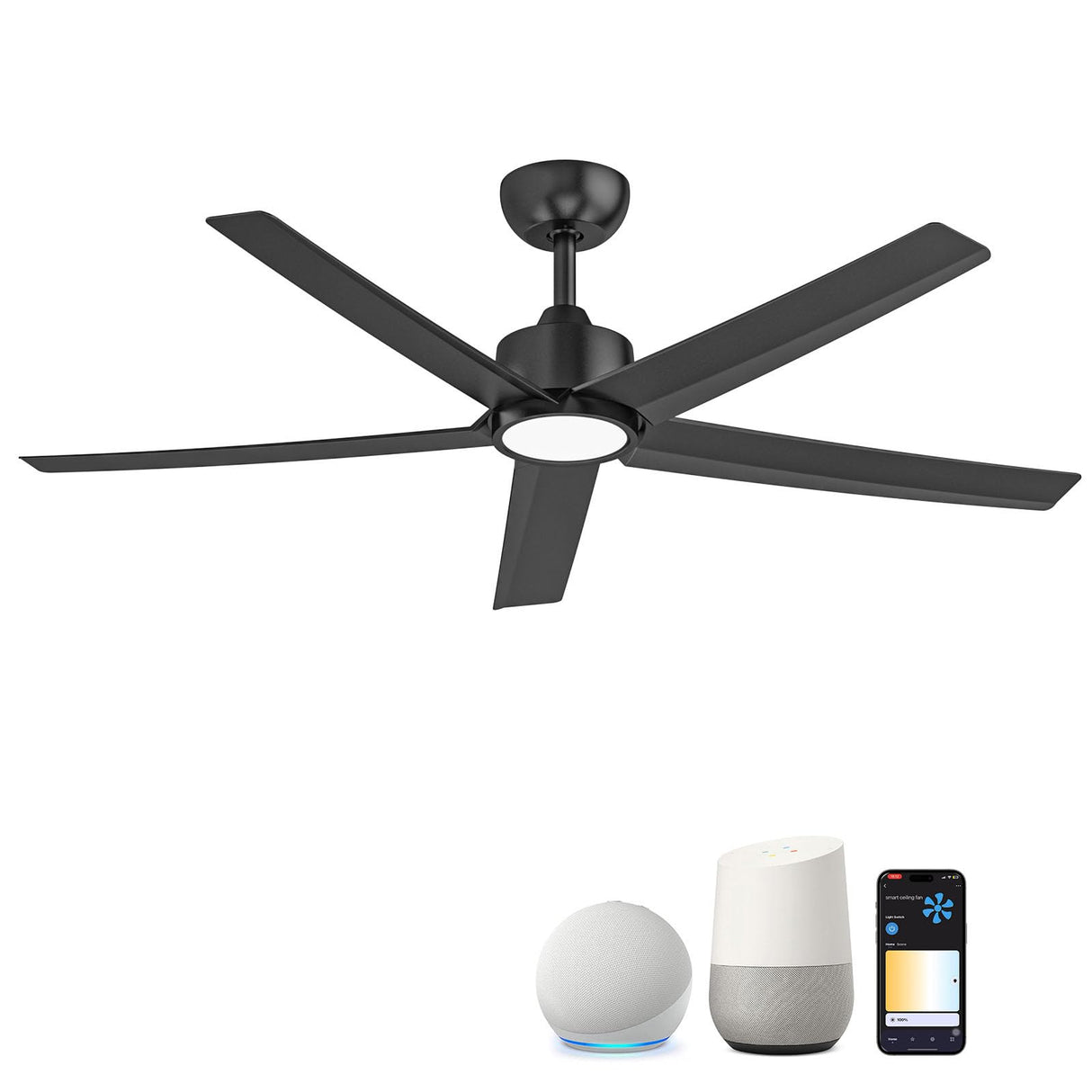 ocioc 52 Inch Smart Ceiling Fan,Modern Ceiling Fans with Lights and Remote,Compatible with Alexa/Google Home/APP,Reversible,Dimmable,3 CCT,Timer,Black Ceiling Fan for Bedroom,Living Room ocioc