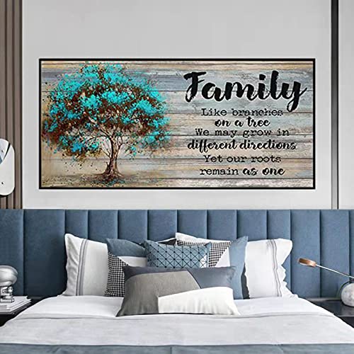 Peeua Diamond Painting Kits for Adults, Big Size Diamond Art Family Words and Tree, 5D DIY Full Drill Diamond Cancas Retro Craft for Living Room Decor (14 x 28 in) Peeua