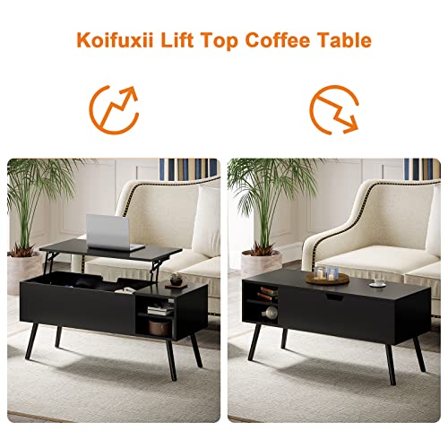 Koifuxii Coffee Table Lift Top - Black Coffee Table with Lifting Top and Hide Compartment Storage - Rectangle Coffee Table Wood - Lift up Coffee Tables for Living Room Koifuxii