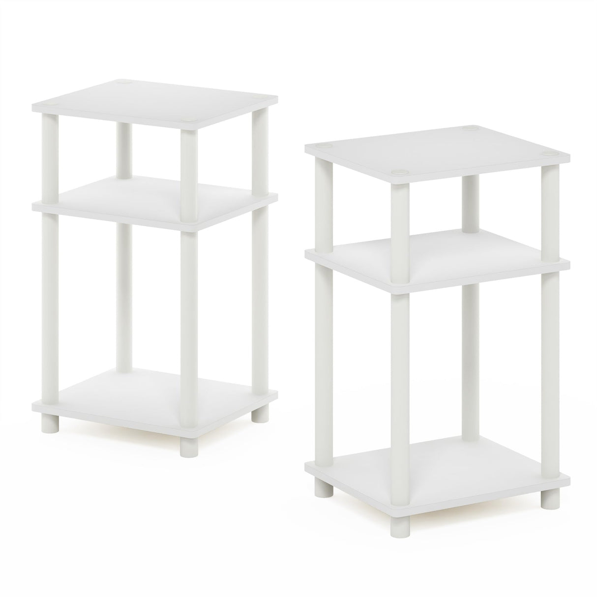 Furinno Just 3-Tier Turn-N-Tube Nightstand, 2-Pack, White/White Furinno