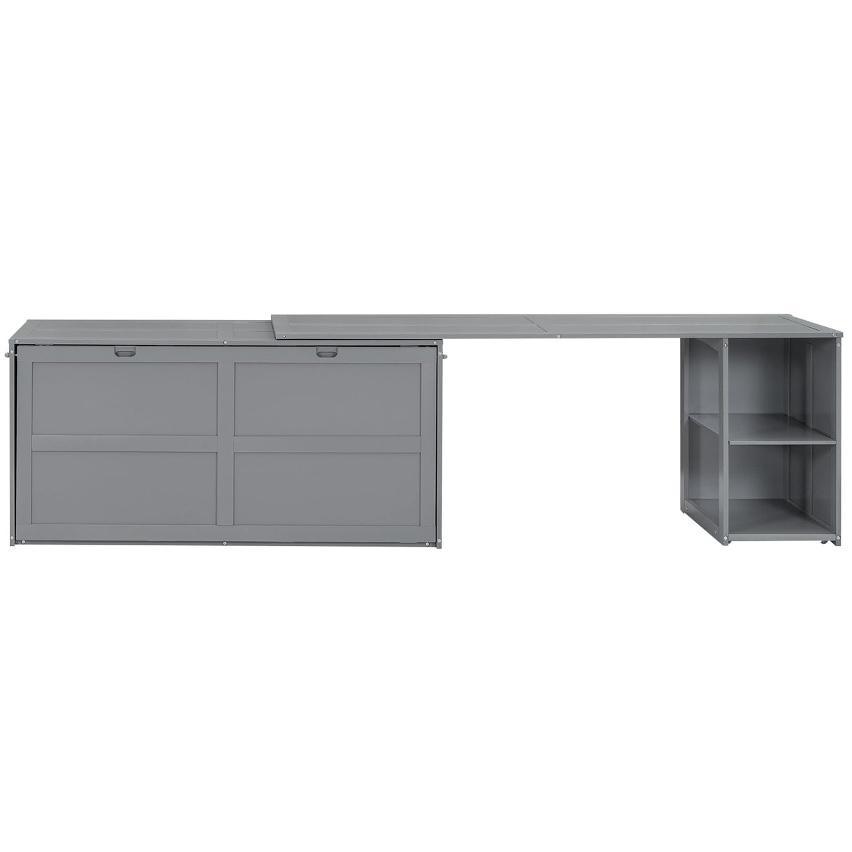 GDFStudio Boden Queen Size Murphy Bed with 2 Storage Shelves, Queen Size Murphy Bed, Solid Wood Frame with Rotable Desk, Resembles as Storage Cabinet, Space Saving Design for Small Space Dorm, Gray GDFStudio