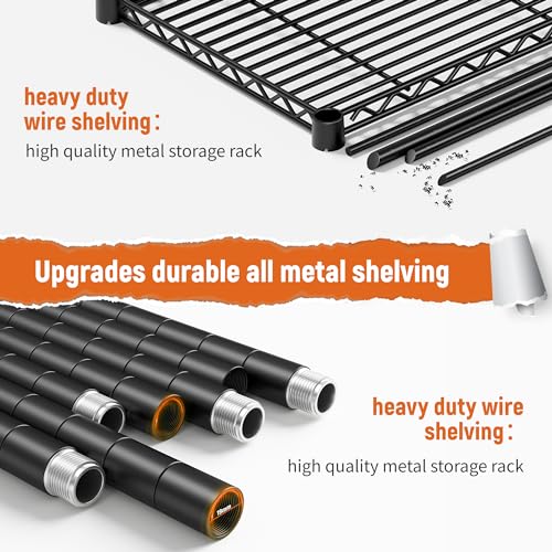 REIBII Storage Shelves 45.3''W Wire Shelving Unit 4 Tier Metal Shelves for Storage Rack Metal Shelving for Pantry Shelves Kitchen Steel Shelving, 45.3''W*63''H*17.7" D REIBII