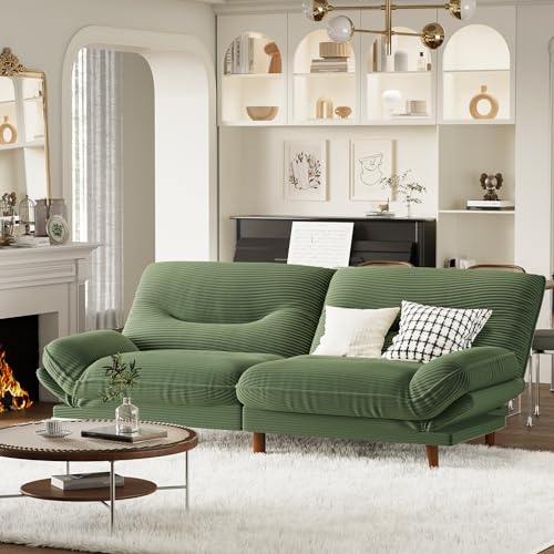 Homall Futon Sofa Bed, Modern Loveseat Futon Couch with Adjustable Backrest and Armrests, Sleeper Sofa Bed with Wood Frame for Living Room, Office, Apartment (Corduroy, Green) Homall