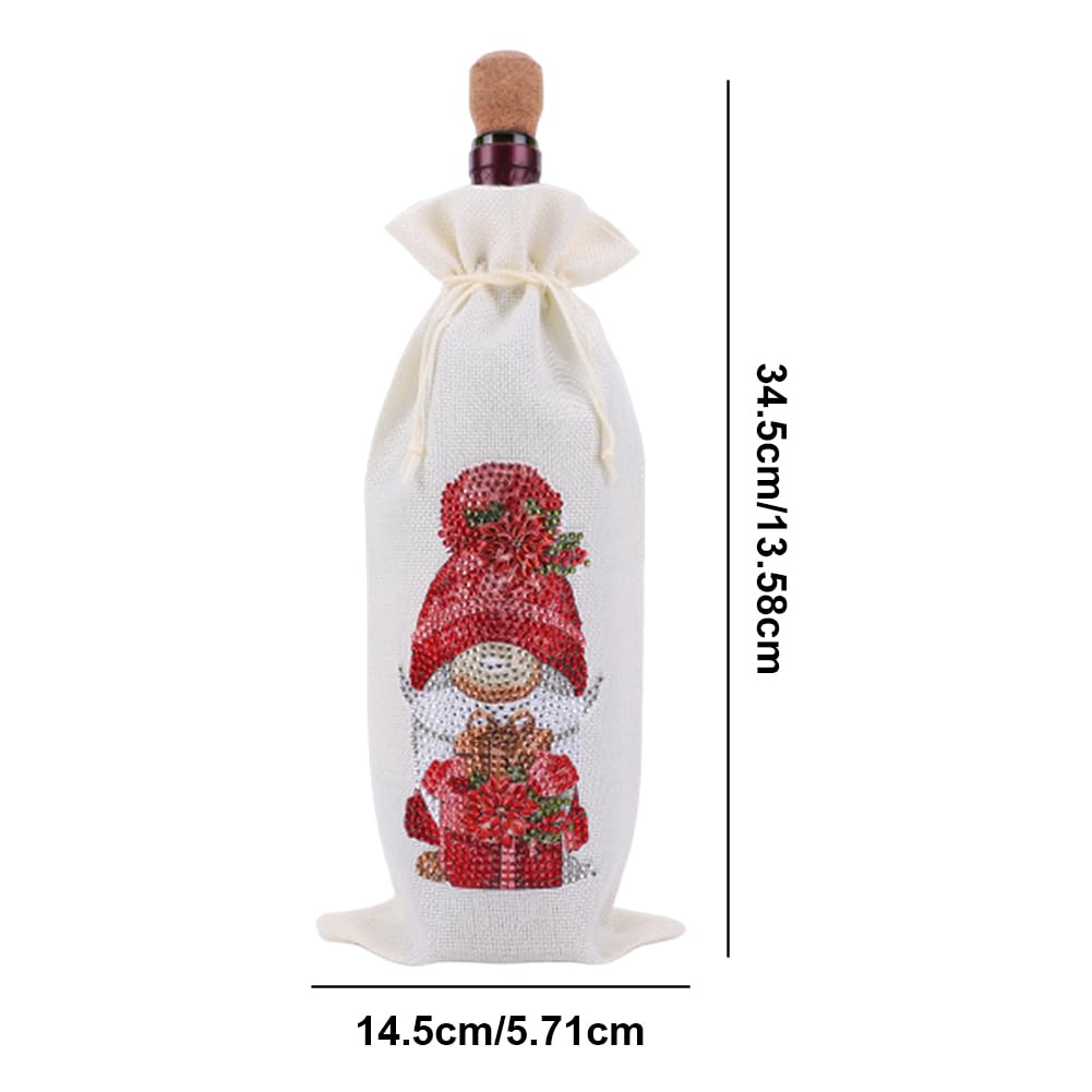 4 Pcs DIY Diamond Painting Art Kit Diamond Painting Wine Bag Kit Rhinestones Label Liquor Bottle Cover Gift for Wine Lover Women Men Christmas (Gnome Butterfly) WoodArtSupply