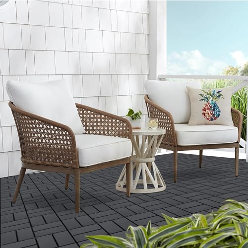 Plastic Interlocking Deck Tiles Outdoor All Weather Waterproof 12 PCS 12"x12" Flooring Deck Tiles Patio Floor Tile for Pool Balcony Backyard Porch, Dark Grey SAILARY