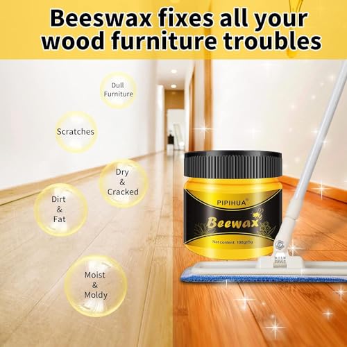 PIPIHUA Beeswax Polish and Conditioner for Wood Furniture - Waterproof & Repair Wax, Multipurpose Wood Cleaner and Furniture Polish (2 x 100g with 4 PIPIHUA