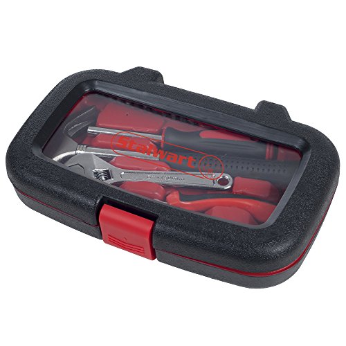 15-Piece Tool Set - Household Tool Kit with Hammer, Multi-Bit Screwdriver Set, Pliers, Wrench- Tools and Equipment for DIY Projects by Stalwart (Red) Stalwart