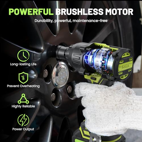 Robustrue 1000N.m(740ft-lbs) Cordless Impact Wrench, High Torque Brushless 1/2 Impact Gun, 21V 2 x4.0Ah Battery, Fast Charger, 4 Sockets, Pistola De Impacto for Home Car Tires Truck Mover Robustrue