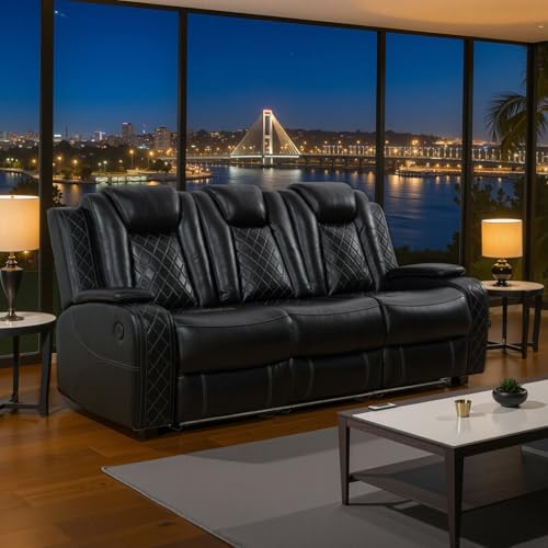 COMHOMA Power Living Room Furniture Sets,Electric Recliner Chair with LED Light,Sectional Sofa Loveseat with Wireless Charging,Spacious Storage, Cup Holeders,3+1 COMHOMA