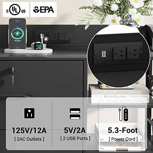 SEDETA 44" File Cabinet, Filing Cabinet fits Legal/Letter Size, 2 Drawer File Cabinets for Home Office with Lock, Power Strip, 6 Storage Shelves, Rustic Brown SEDETA