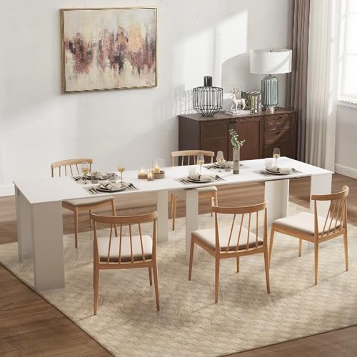 BAYYELL 20''- 118.5'' Extendable Dining Room Table, Expandable Dining Table, Modern Large Table, for 2-12 Person, White BAYYELL