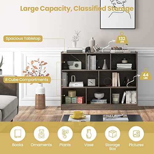 Tangkula Modern 8-Cube Bookcase in French Oak Grey - Versatile 3-Tier Open Storage Shelf Tangkula