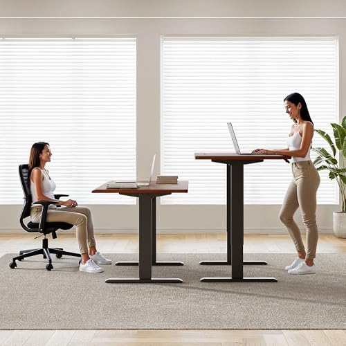 ONBRILL Standing Desk, 55x23.6 Inches Whole-Piece Board Rectangle Stand Up Desk with Solid Wood Desktop and Memory Controller, Adjustable Height from 28-46 Inches for Home & Office, Brown ONBRILL