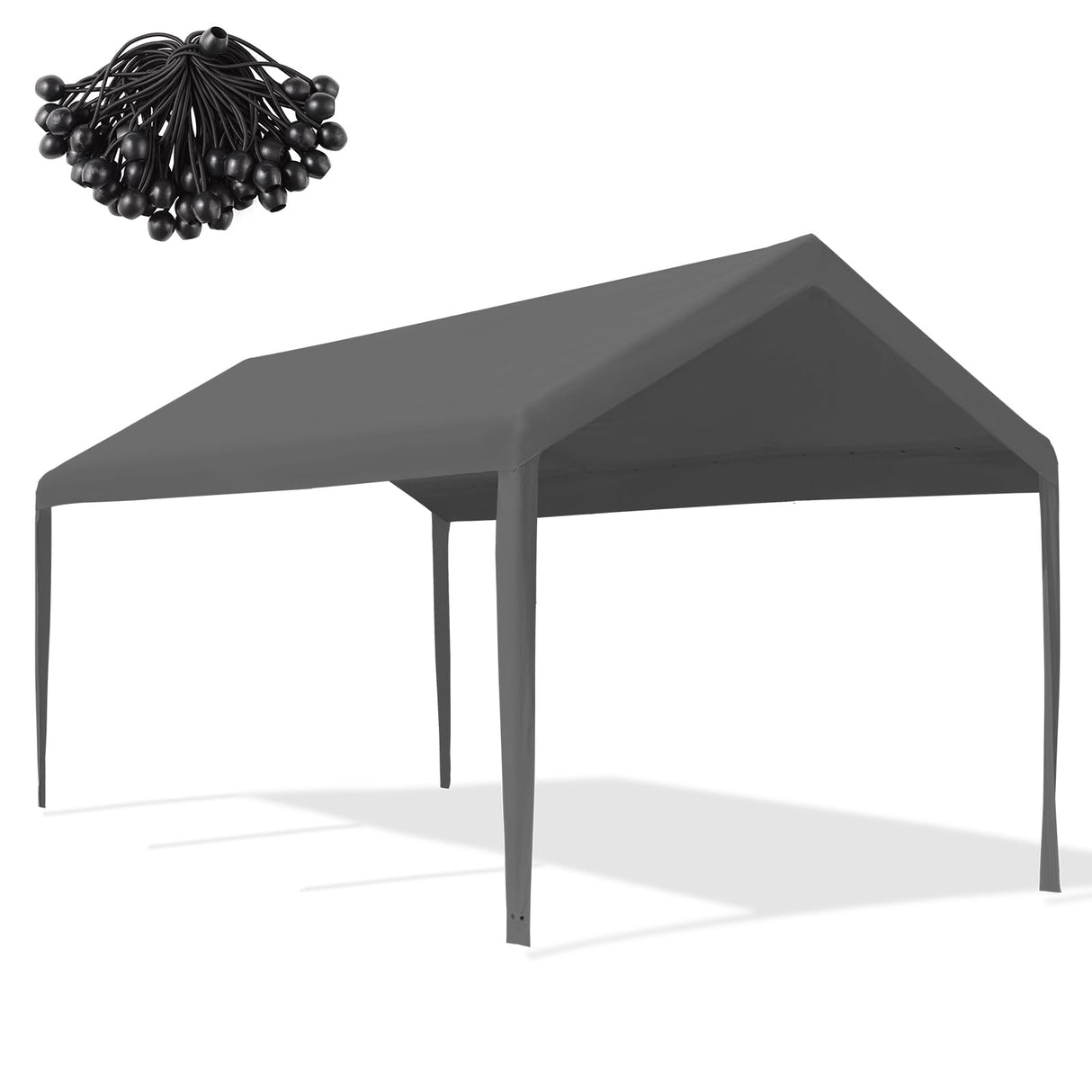 Mergrim 10' x 20' Carport Canopy Replacement Cover with Ball Bungees, 180g Heavy Duty Tarp for Most 10'x20' Carport Frame, Top Cover Only, Frame is Mergrim