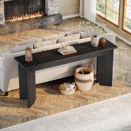 Tribesigns Farmhouse Console Table, 70.9-Inch Extra Long Console Table, Wood Sofa Table Behind Couch with Widened Tabletop & Sturdy Double Pedestal for Living Room, Hallway, Foyer (Black) Tribesigns