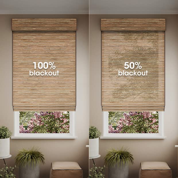 SmartWings Natural Woven Wood Roman Shades Work with HOMEKIT, Smart Motorized Window Blinds Bamboo Roman Shades for Smart Home/Office, Rechargeable Cordless Remote Control, Customized, Fabric Sample SmartWings