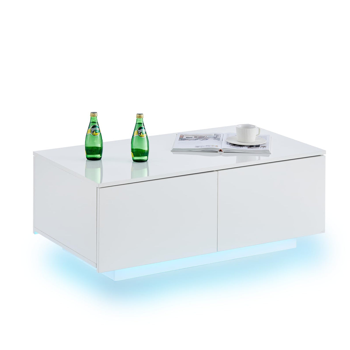 TUKAILAi Coffee Table with 4 Drawers, LED Lights & Power Strip Modern Minimalist Rectangle Coffee Table for Home Living Room Office (White) TUKAILAi