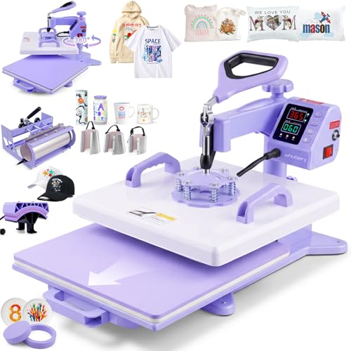 Whubefy Heat Press 15x15 inch 8 in 1 with 30OZ Tumbler Press, Slide Out 360° Swing Away Digital Shirt Press Machine, Industrial-Quality Heat Transfer Sublimation for T-Shirt/Tumbler/Mug/Hat/Cap/Plate Whubefy