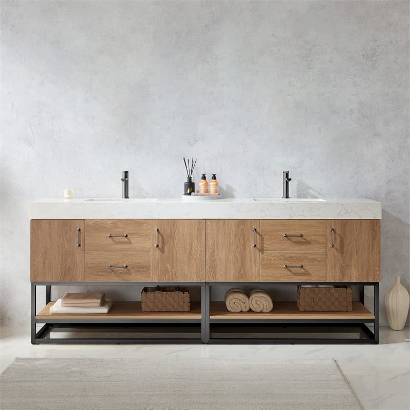 Vinnova Alistair Bathroom Vanity, 84 Inches, North American Oak VINNOVA