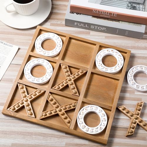 Rotatingpals Tic Tac Toe Game 10.6 Inch Rustic Wood Board Game Coffee Table Games Tic Tac Toe Table Decor for Kids Family Adults Travel Outdoor Game Rotatingpals
