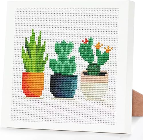 Tiwabb Succulent Cross Stitch Kits,Cactus Cross Stitch Kits for Adults Beginner with Framed,Embroidery Kit Stamped 11CT Cross Stitch Arts and Crafts for Adults Partial Cross Stitch 6.7x6.7inch