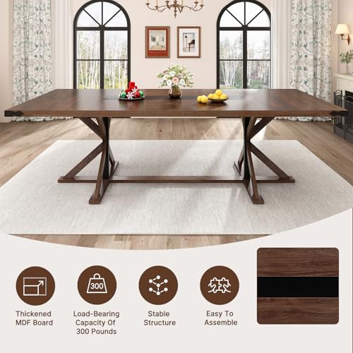 Hlivelood 94" Large Dining Table for 10 People, Rectangular Kitchen Farmhouse Table W/Thickness Waterproof Wood Tabletop,Long Dining Room Tables W/Wood Strip Base for Kitchen Living Room(238CM Brown) Hlivelood