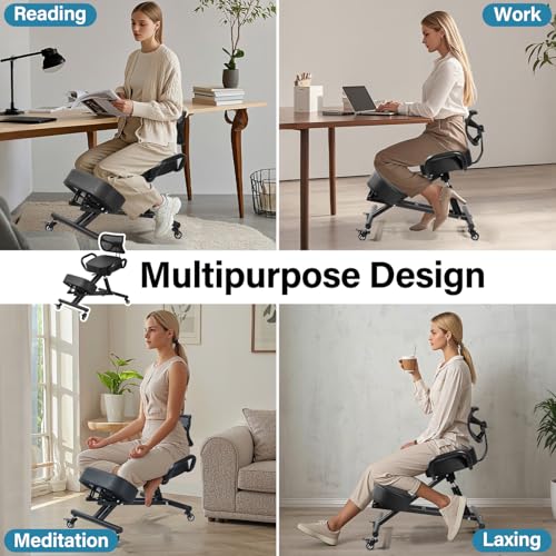 Kneeling Chair, Ergonomic Kneeling Chair with Back Support, kneelings Office Chairs with Adjustable Height and Lumbar Support for Banking Meeting Room Office Home Reception,Improve Postures Generic