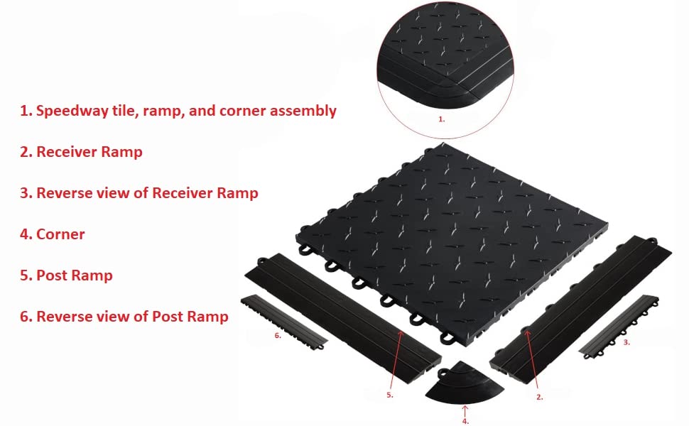 Speedway Garage Floor Diamond Tile, 12 x 12-Inch, Black, 50-Piece Set Speedway