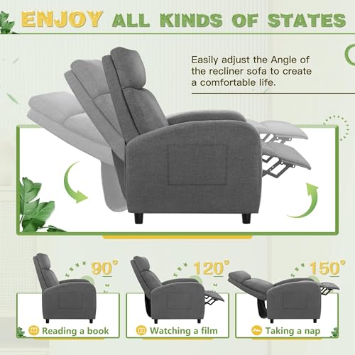 Furniwell Massage Recliner Chair for Living Room Adjustable Fabric Reclining Chair Home Theater Seating Modern Winback Single Sofa for Adults with Footrest (Gray) Furniwell