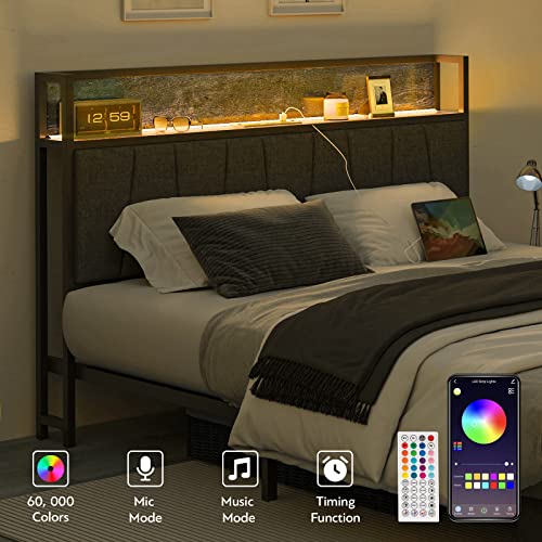 CIKUNASI Queen Size Bed Frame with Storage, Charging Station, and LED Lights CIKUNASI