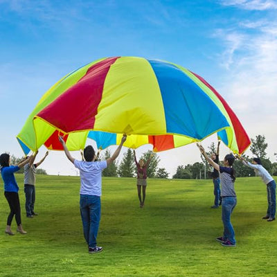 Sonyabecca Parachute, Play Parachute 10ft 12ft 16ft with 12 Handles 20ft 24ft with 16 Handles for Kids Cooperation Group Play