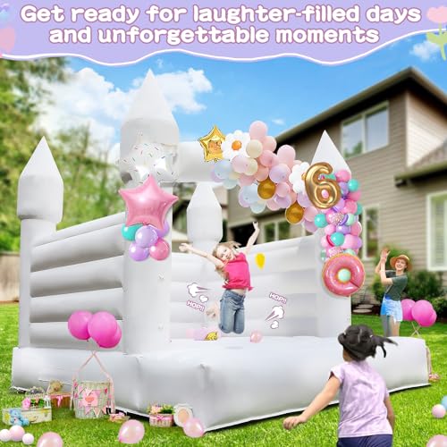14FT 2 in 1 Inflatable Bounce House & Play Basketball, 100% Commercial Grade Thickening PVC Large Bouncy House Castle with Air Blower & Balloons & Basketball for Birthday Party,Wedding (White, 14 FT) Yorkgargen