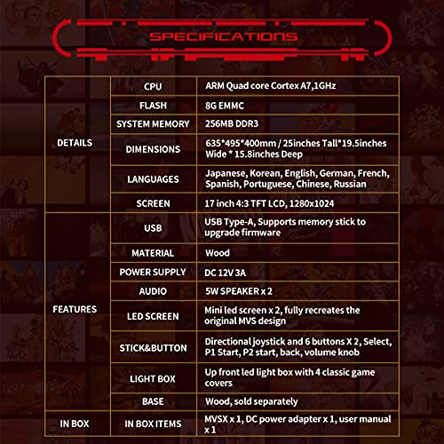 NEOGEO MVSX Arcade and Base with 50 Pre-Loaded SNK Retro Games, 17" Screen Home Entertainment Arcade UNICO