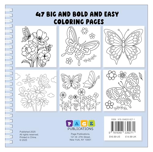 BUTTERFLIES AND FLOWERS Bold and Easy Coloring Book: Relaxing Large-Print Designs for Stress Relief and Joy PAGE PUBLICATIONS