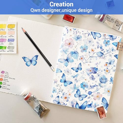 Softan Twin Floral Sheets, Microfiber Blue Flower Printed Fitted Sheets with Non-Slip Corner Straps and 15" Deep Pocket, Butterfly Patterned Cozy Bed Sheets, Single Sheets & Pillowcase Sets Softan