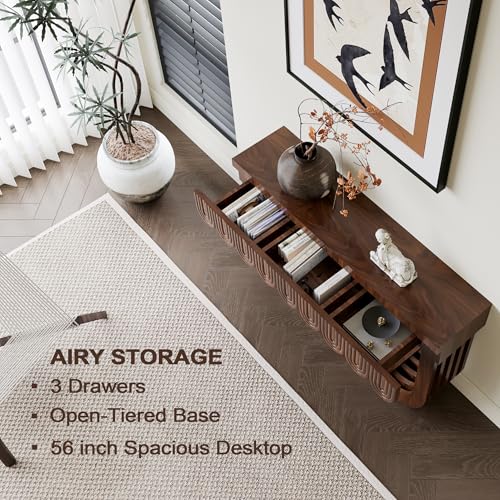Mid-Century Modern Console Table for Entryway with Fluted 3 Drawers, Sofa Table for Hallway Foyer - Behind Couch Storage, Entryway Table for Living Room Front Door, Entrance Tables DGpoco