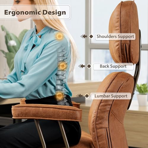 HOOOWOOO Mid-Century Modern Ergonomic Office Chair, Extra Wide Comfy Executive Chair with Lumbar Support, Suede Leather Light Brown HOOOWOOO