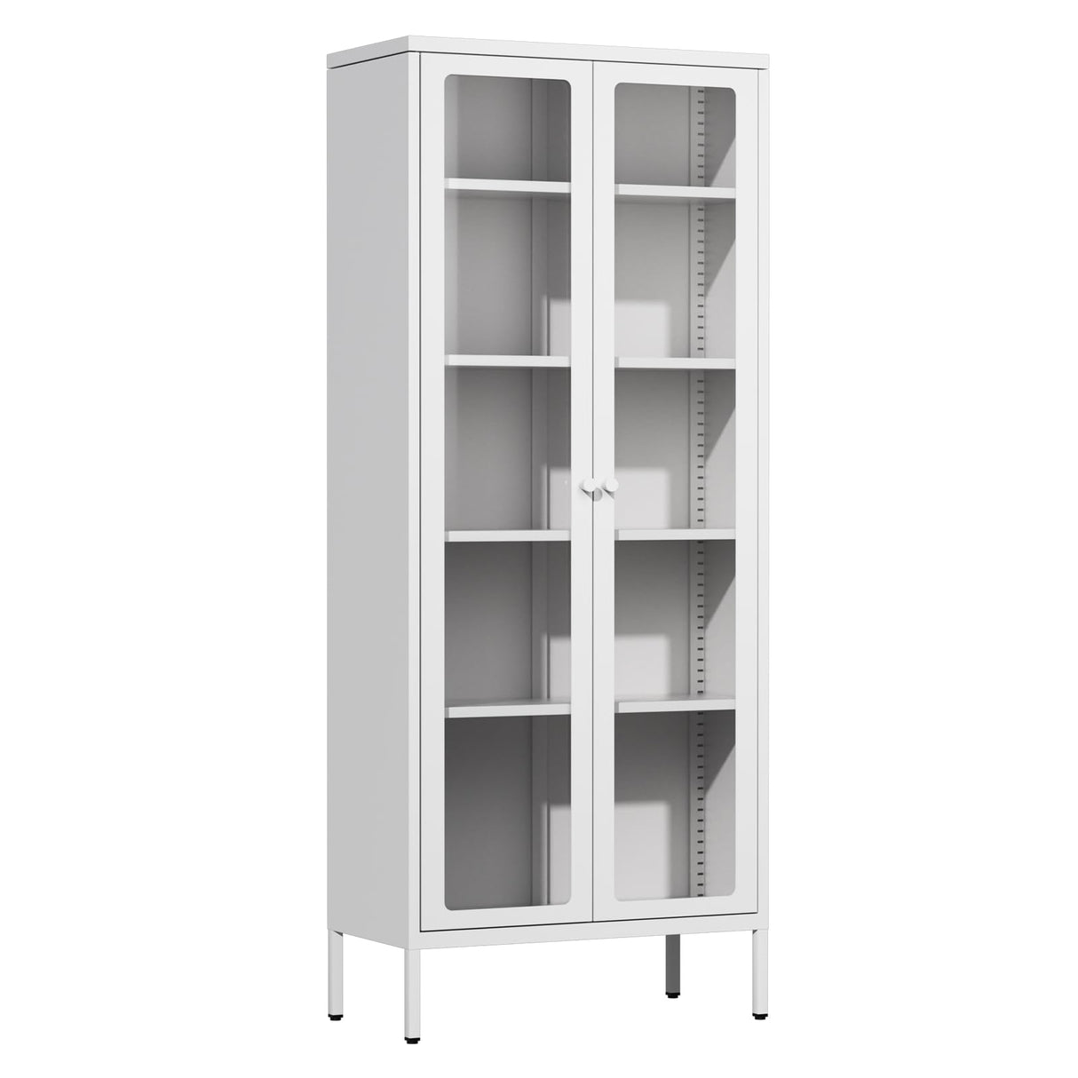 Crownland Modern Metal Display Cabinet with 4 Adjustable Shelves, White Glass Doors, 5 Tiers, Home Office, Living Room Crownland