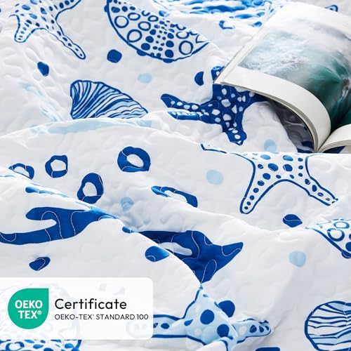Love's cabin Twin Quilt Bedding Set Coastal White Bedspreads - Soft Bed Summer Beach Nautical Quilt Lightweight Bedspread- Reversible Bedding Coverlet for All Season - 2 Piece Love's cabin