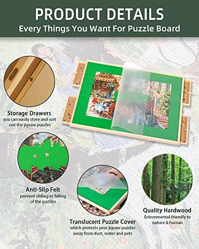 Fanwer Puzzle Table with Drawers 1500 Piece, Jigsaw Puzzle Tabe with Legs Adjustable Angle & Height, Tilting Puzzle Tables for Adults with Cover Plsatic, Gift for Mothers' Day, Birthday Gift Fanwer