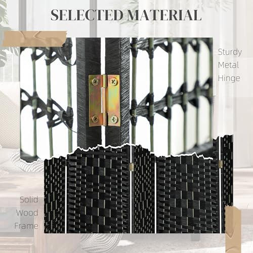 HOMCOM 8 Panel Room Divider, Folding Privacy Screen, 5.6' Room Separator, Wave Fiber Freestanding Partition Wall Divider, Black HOMCOM