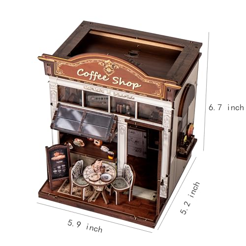 Book Nook Kit - DIY Miniature House Kit for Adults, Teens, and Kids, 3D Wooden Puzzles with LED Light, Dollhouse Craft Kit for Family and Friends, Great Gift Idea (Retro Coffee Shop)