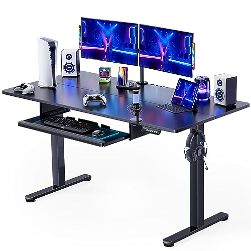 ErGear Large Electric Standing Desk with Keyboard Tray, 63x28 Inches Adjustable Height Sit Stand Up Desk, Home Office Desk Computer Workstation, Black ErGear