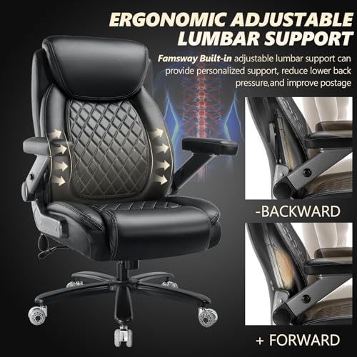 600LBS Large Heavy Duty Office Chair with 5D Flip Arms,Comfy Big and Tall Executive Office Desk Chair with Pocket Spring Cushion,High Back Computer Chair with Lumbar Support,Dual Rubber Wheel Indulgear