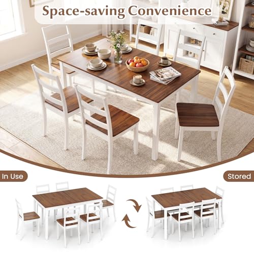 Giantex 7-Piece Dining Table Set for 6, Rectangular 60-inches Kitchen Table and 6 Dining Chairs with Rubber Wood Legs, Protective Foot Pads, Farmhouse Dinette Set for Dining Room, Restaurant (Brown) Giantex