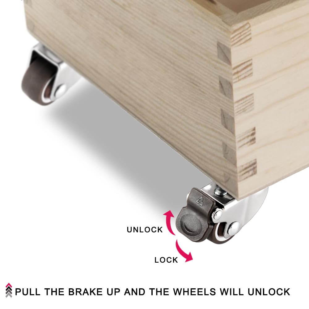 1.5 Inch Caster Wheels for Small Furniture Heavy Duty Casters, Rubber 360º Swivel Casters Set of 4 (2 with Brakes&2 Without), Locking Plate Casters for Carts, Cabinet Moving ZUOFANG
